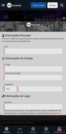Betnacional app cadastro