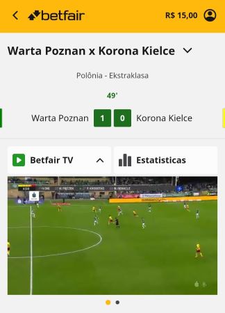 Tela da casa de apostas Betfair mostrando uma transmissão ao vivo de uma partida de futebol.