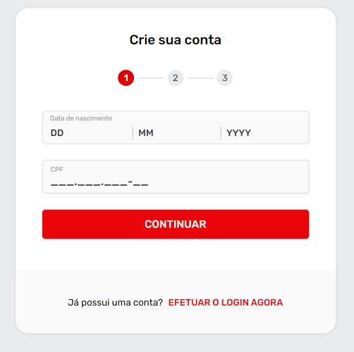 Página de cadastro no site mobile da Superbet