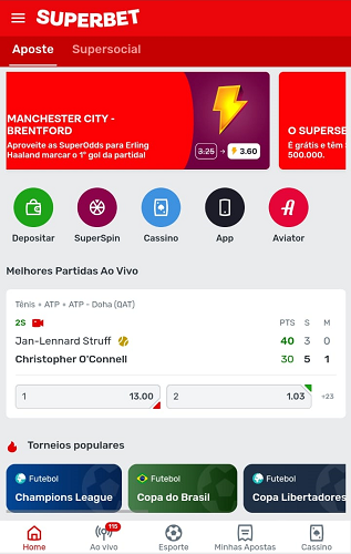 Ofertas da Superbet com destaque para SuperOdds em Manchester City vs Brentford e partidas ao vivo no ATP de Doha