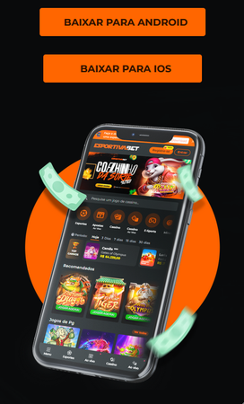 Tela promocional do aplicativo da Esportiva Bet com botão para baixar para Android ou iOS. A imagem mostra um celular com a interface do app, exibindo jogos de cassino como Fortune Tiger e Coelhinho da Sorte