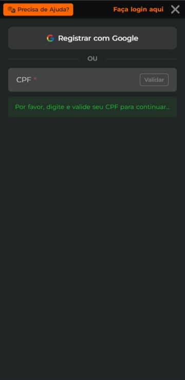 Formulário de cadastro na Esportiva Bet