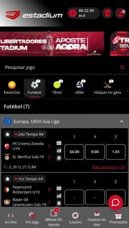 Estadiumbet home screen