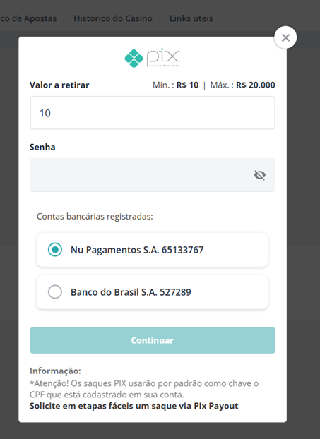 Saque de R$10 na Novibet com o Pix usando o Nubank 