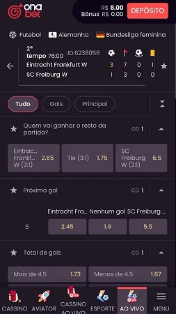 Partida ao vivo na Onabet pelo site responsivo