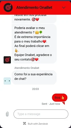 Chat ao vivo na Onabet pelo site responsivo