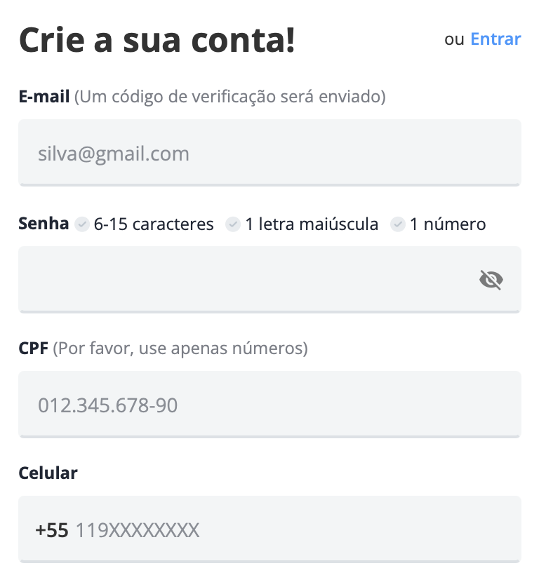 Formulário de cadastro da Novibet com campos para e-mail, senha, CPF e celular