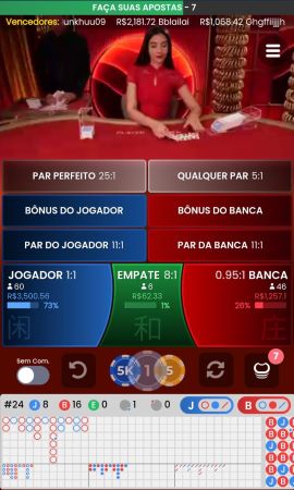 Partida de bacará online com apostas no jogador, banca e empate