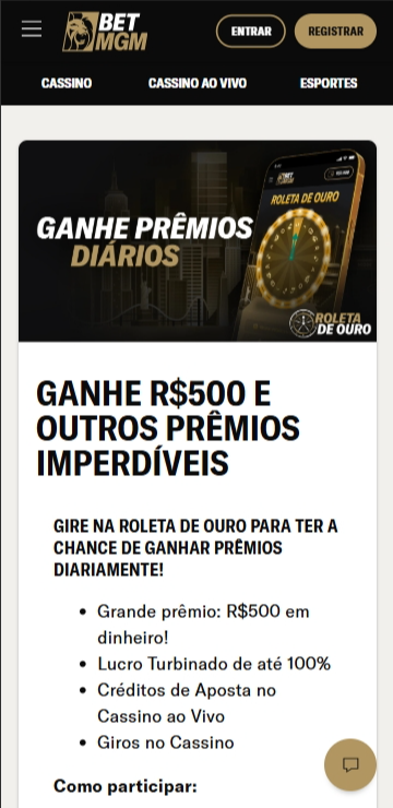 Promoção Roleta de Ouro BetMGM