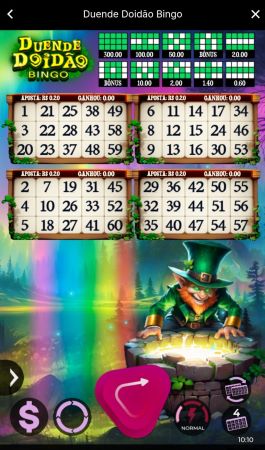 Cartelas do bingo Duende Doidão com layout colorido e personagem temático