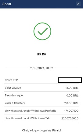Rivalo comprovante saque