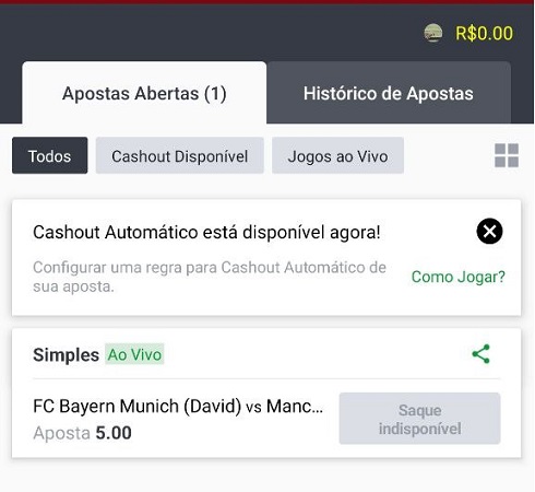 SportyBet bilhete aberto
