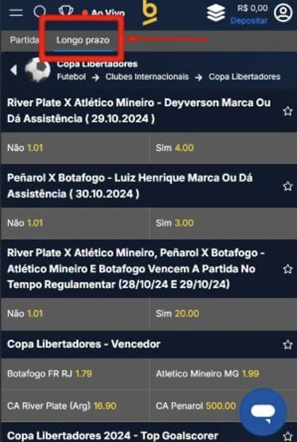 Página de apostas de longo prazo nas Super Odds da Betnacional