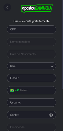 ApostouGanhou cadastro