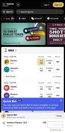 BetMGM app quick bet