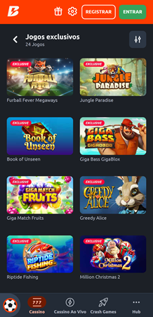 Página de jogos exclusivos da Betano