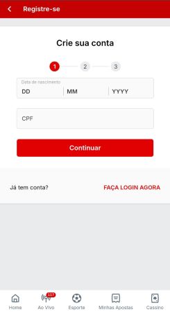 Área de cadastro Superbet