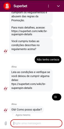Chat ao vivo do Superbet App