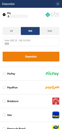 Página de depósito na Rivalo