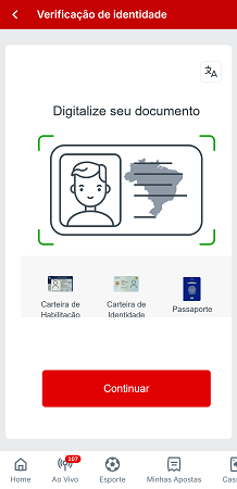 Página de verificação de identidade da Superbet