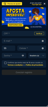 Tela de cadastro da Estrela Bet com formulário para CPF, e-mail, celular e senha. Banner no topo anuncia promoção de R$40 mil em prêmios no cassino ao vivo.
