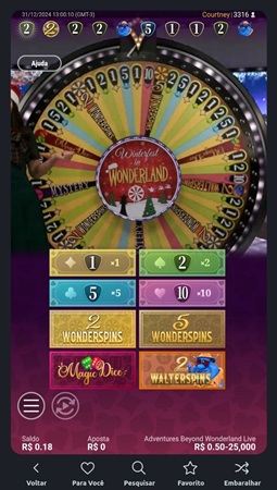 Página principal do jogo Adventures Beyond Wonderland ao vivo