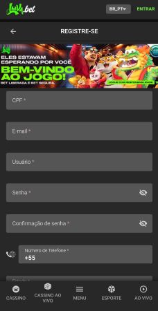 Área de cadastro Luva Bet