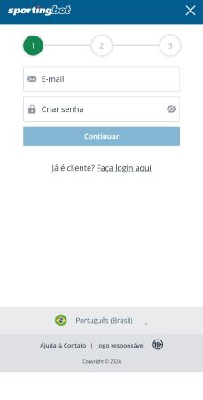 Área de cadastro do Sportingbet app