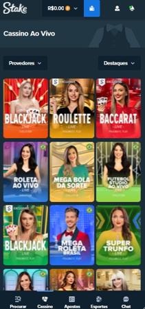 Área de cassino ao vivo na Stake