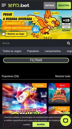 Página principal do cassino no site F.12bet Brasil