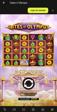 Página inicial do slot “Gates of Olympus” no app da Parimatch