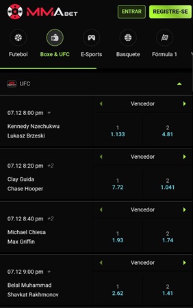 página de apostas no Boxe e UFC na MMAbet