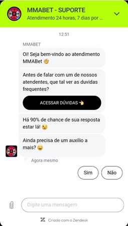 página de chat ao vivo na plataforma da MMAbet