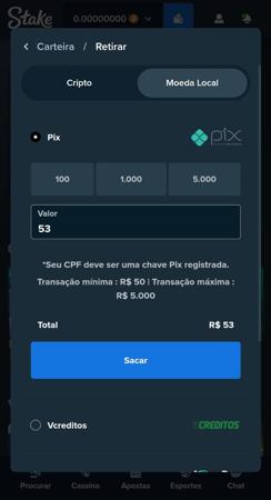 Saque rápido via Pix na Stake