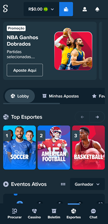 página principal do site mobile da Stake