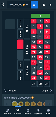Página do jogo Roulette original da Stake no smartphone