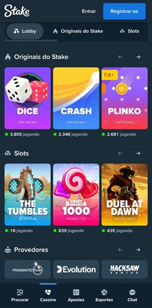 Página principal do cassino Stake no navegador móvel