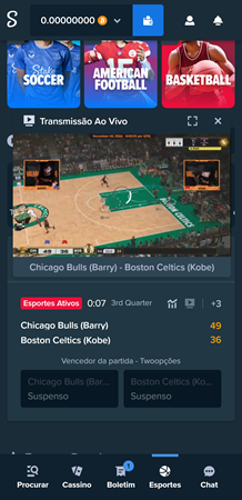 Página do jogo Chicago Bulls x Boston Celtics NBA2K com streaming ao vivo na Stake
