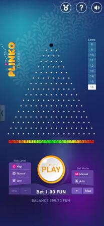 Tela de pagamento do jogo de cassino online Plinko com 16 linhas de pagamento