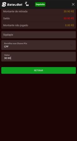 Página de retirada de saldo no site da casas de apostas Bateubet