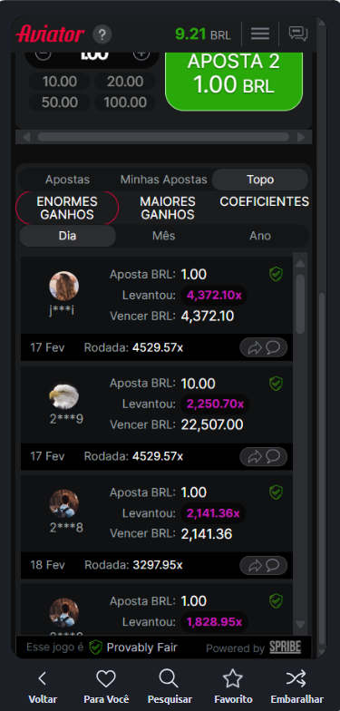 Maiores multiplicadores ganhos no Aviator