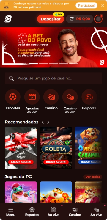Página principal do Bateubet cassino