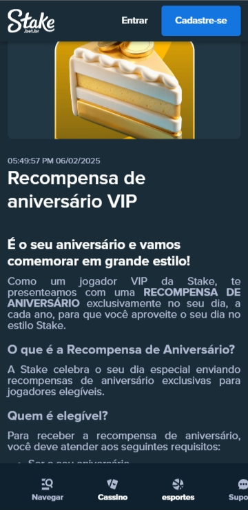 Recompensa VIP de aniversário na Stake
