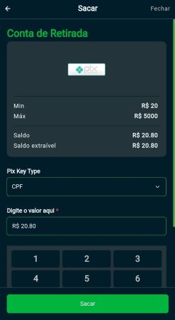 Tela apresentando o saque rápido via Pix no cassino online SeuBet