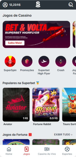 Página principal do cassino no site da Superbet com oferta Superbet High Flyer