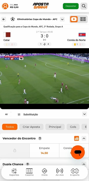 Transmissão ao vivo no aplicativo Aposta Ganha
