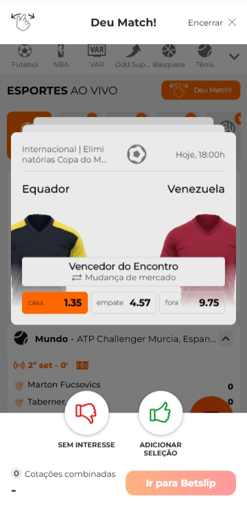 Recurso “Deu Match” no Aposta Ganha app