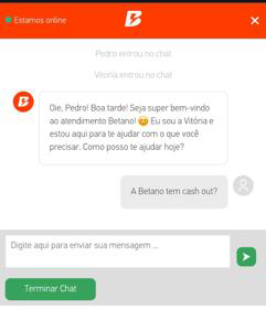 Interface do chat ao vivo da Betano
