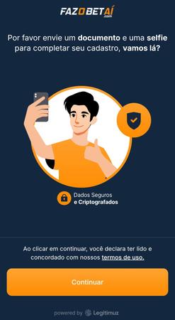 Tela solicitando envio de documento e selfie para finalizar o cadastro na Fazobetai