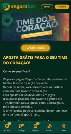 Tela da casa de apostas Segurobet com promoção de Freebet para seu time do coração